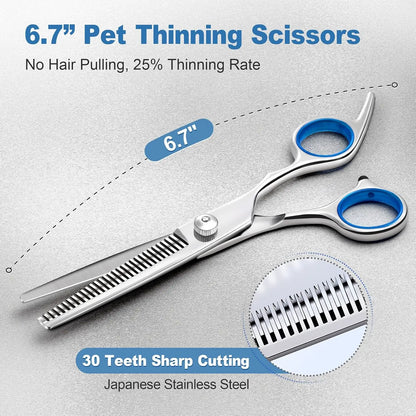 6 in 1 Dog Grooming Scissors Set | Professional Pet Shears with Safety round Tips | Stainless Steel Thinning Scissors for Dogs & Cats | Pet Cat Shears for Grooming Kit