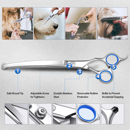 6 in 1 Dog Grooming Scissors Set | Professional Pet Shears with Safety round Tips | Stainless Steel Thinning Scissors for Dogs & Cats | Pet Cat Shears for Grooming Kit