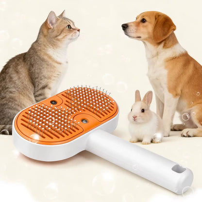 3-in-1 Steam Pet Grooming Brush: Self-Cleaning Spray Comb and De-Shedding Tool for Cats and Dogs