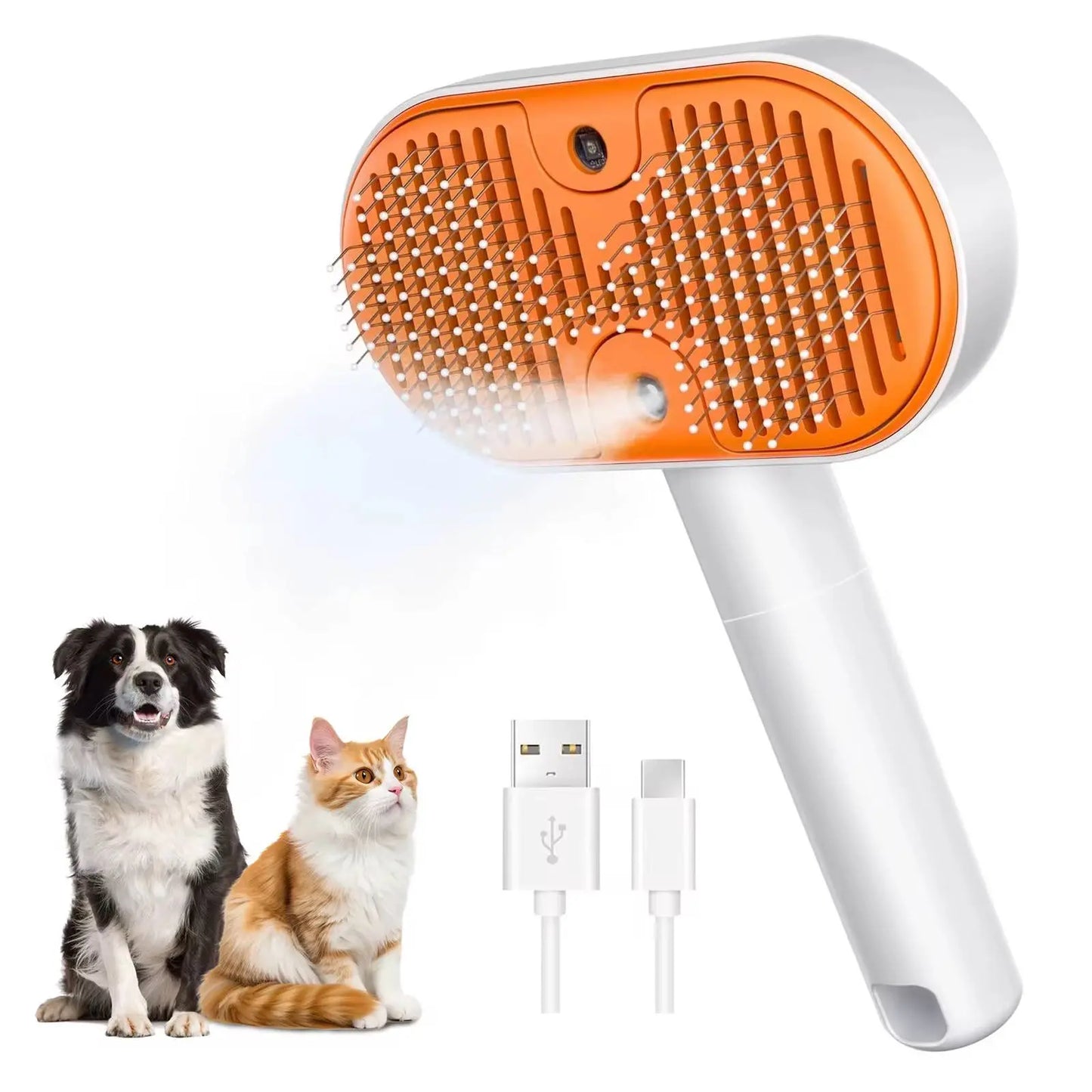 3-in-1 Steam Pet Grooming Brush: Self-Cleaning Spray Comb and De-Shedding Tool for Cats and Dogs