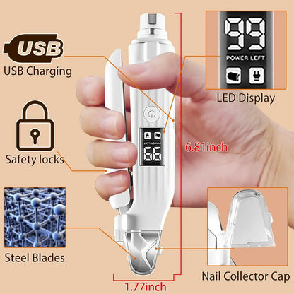 New Pet Nail Clipper with LED Light, Nail Grinder Prevent Injury Low Noise USB Rechargeable, Electric Nail Clipper with Display