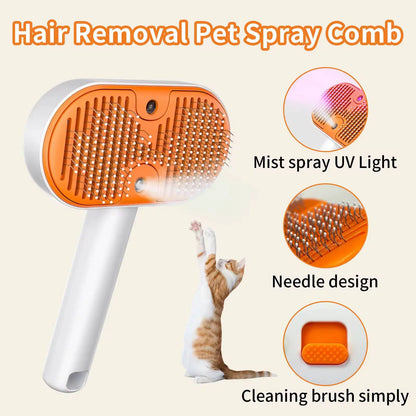 3-in-1 Steam Pet Grooming Brush: Self-Cleaning Spray Comb and De-Shedding Tool for Cats and Dogs