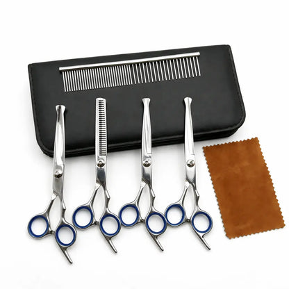 6 in 1 Dog Grooming Scissors Set | Professional Pet Shears with Safety round Tips | Stainless Steel Thinning Scissors for Dogs & Cats | Pet Cat Shears for Grooming Kit