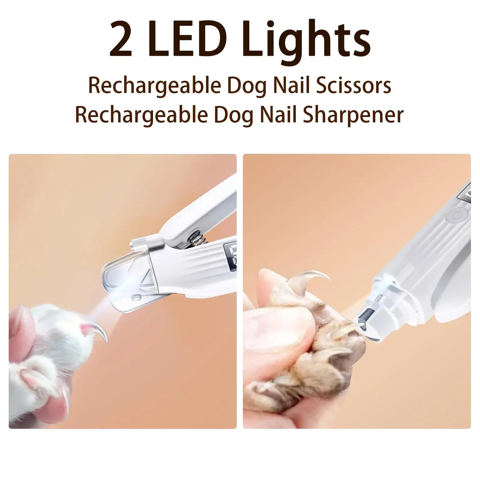 New Pet Nail Clipper with LED Light, Nail Grinder Prevent Injury Low Noise USB Rechargeable, Electric Nail Clipper with Display