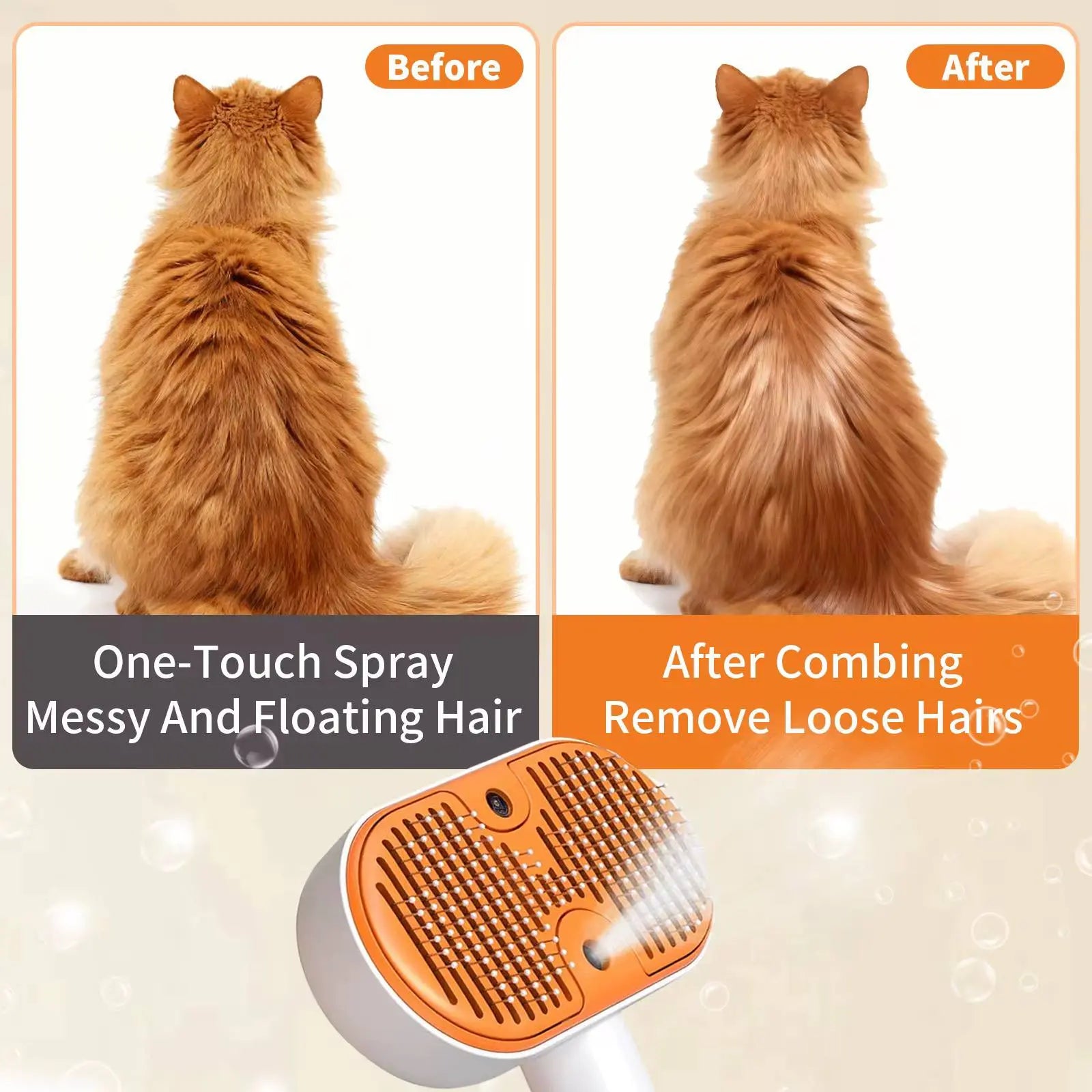 3-in-1 Steam Pet Grooming Brush: Self-Cleaning Spray Comb and De-Shedding Tool for Cats and Dogs